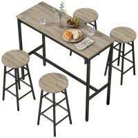 HOMCOM 5 Piece Bar Table Set with 4 Stools, Industrial Bar Table and Stool Set, Dining Table and Chair Set, Grey(m-14)