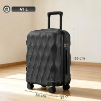 HOMCOM 56cm 41L Suitcase, Lightweight ABS Hard Shell Carry On Luggage with TSA Lock, Spinner Wheels, Telescopic Handle, Black(m-3)