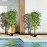 Outsunny Pack de 2 Bambú Artificiales 150 cm con 1095 Hojas Maceta Decoración para Interior Hogar Verde(m-17)