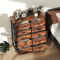 HOMCOM Chest of Ten Fabric Drawers - Rustic Brown(m-8)