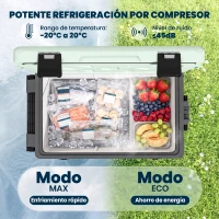 Outsunny Nevera Portátil Eléctrica 42,5L con Compresor Control por App Ruedas Asa Barra -20℃ a 20℃ y Soporte para Móvil Verde(m-4)