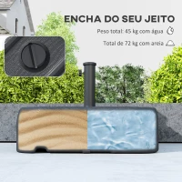 Outsunny Base para Chapéu de Solcom Rodas e Pega Telescópica para Mastros Ø38 mm Ø48 mm Recarregável com Areia 72 kg ou Água 45 L Preto(m-5)