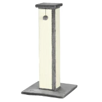 PawHut Griffoir pour chat poteau griffoir chat en sisal et peluche, boule suspendue base stable 41 x 41 x 81 cm gris et crème(m-1)