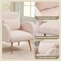 HOMCOM Sillón de Salón de Tela Teddy con Cojín Lumbar Desmontable Patas de Metal con Efecto Madera para Dormitorio Beige(m-4)