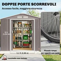 Outsunny Casetta da Giardino Porta Utensili in Lamiera con Porte Scorrevoli, 213x130x185 cm, Grigio(m-23)