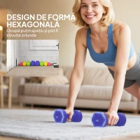 HOMCOM Set 4 Gantere Hexagonale de 20 kg în Total din Oțel și PU de la 1 la 4 kg, Multicolor(m-6)