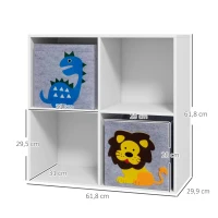 ZONEKIZ Librería para Niños de +3 Años con 4 Compartimientos y 2 Cajones de Tela no Tejida 61,8x29,9x61,8 cm Blanco y Gris(m-3)