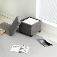 HOMCOM Coffre pouf rangement 30 L avec couvercle amovible, ottoman cube rembourré en velours côtelé, 40 x 40 x 40 cm, gris(m-8)