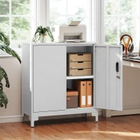 HOMCOM Mobile da Ufficio Portadocumenti con 3 Ripiani, 2 Ante e Chiavi, 80x35x91 cm, Bianco(m-10)