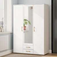 HOMCOM Armadio Moderno con Specchio, 3 Ante e 2 Cassetti, 120155x180 cm, Bianco(m-2)