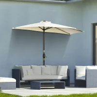 Outsunny Ombrellone Semicircolare con Manovella, 20 Luci LED e Pannello Solare, 265x135x240 cm, Beige(m-10)