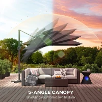Outsunny Multi-Angle LED Light Parasol Umbrella - Black(m-7)