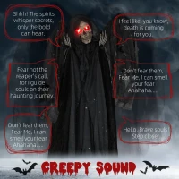HOMCOM 6.3" Grim Reaper Halloween Animatronic, with Glowing Eyes(m-4)