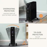HOMCOM 2500W Digital Display Oil Filled Radiator, 11 Fin Portable Electric Heater with Timer, Adjustable Thermostat, Three Heat settings, Safety Cut Off, Remote, Black(m-4)