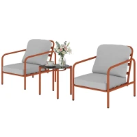Outsunny Salon de Jardin 3 Pièces, 2 Fauteuils, 1 Table Basse, Coussins Épais, Plateau en Verre Trempé, 63x77x76cm, Rouge Vineux(m-17)
