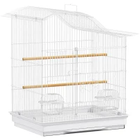 PawHut Gabbia per Uccelli a 4 Porte con 2 Ciotole, 2 Posatoi e Vassoio, in Metallo e Plastica, 47.5x36x54.5 cm, Bianco(m-1)