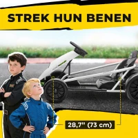 HOMCOM 24 V Elektrische Go-Kart voor Kinderen Tot 13 km/h Gokart met Driftfunctie, Drift-Kart met 2 motoren voor 8–12 jaar Wit(m-6)