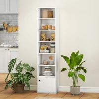 HOMCOM Librería de 7 Niveles Estantería para Libros Moderna con Estantes Abiertos y Puerta 40x30x180 cm Blanco(m-8)