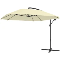 Outsunny Ombrellone a Sbalzo con Copertura Regolabile e Base a Croce, in Metallo e Poliestere, 260x304x245 cm, Crema(m-11)
