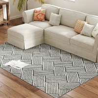 HOMCOM Tapis salon 200 x 140 cm poils courts lavable en machine hypoallergénique pour salon, chambre à coucher, bureau, gris(m-12)