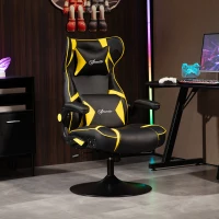Vinsetto Gaming Stuhl mit Schaukelfunktion und Lautsprecher, Lenden- und Nackenstütze, für Spielzimmer, Kunstleder, Gelb+Schwarz(m-10)