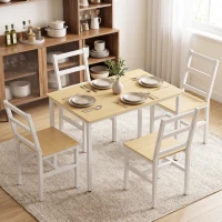 HOMCOM Ensemble Table Salle à Manger avec 4 Chaises, Table Rectangulaire 108 cm, Chaises à Dossier à Lattes, Chêne et Blanc(m-14)