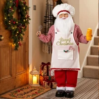 HOMCOM 4ft Singing Cooking Santa Claus, Standing Christmas Animated Santa Figure with Head Moving, Sound/Touch Activated(m-2)