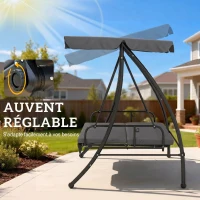 Outsunny Balancelle de Jardin Convertible 3 Places Inclinaison Toit réglable Matelas fourni 2L x 1,25l x 1,7H m métal(m-5)