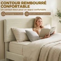 HOMCOM Cadre de Lit 160 x 200 cm avec Sommier en Bois, Rembourré en Effet Lin, Cadre en Acier, 9 Pieds Robustes, Beige(m-4)