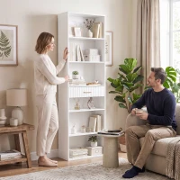 HOMCOM Estante para Livros Alta e Estreita, Estante de 7 Níveis com Gaveta, 6 Compartimentos Abertos, 60x24x182 cm, Branco(m-9)