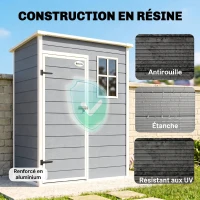Outsunny Abri de jardin 1,14 m² pour outils - porte verrouillable, aération et fenêtre - dim. 151L x 92l x 193H cm  - plastique, gris(m-4)