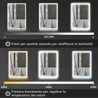 HOMCOM Armadietto Bagno con Specchiera, Luci LED Regolabili e Funzione Anti-Appannamento, Nero(m-5)