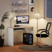 HOMCOM 100cm Compact Computer Desk with Keyboard Tray, Home Office Desk with Drawer for Bedroom Study, Oak(m-7)