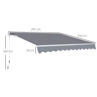 Outsunny Markise Gelenkarmmarkise Sonnenschutz Balkon Grau 2,95 x 2,5m(m-3)