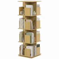 HOMCOM Bibliotecă rotativă cu 4 niveluri, etajeră de depozitare cu 16 compartimente, 39 x 39 x 128,3 cm, stejar(m-10)