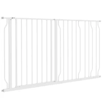 PawHut Barrière de sécurité chien barrière extensible 75-145 x 76 cm barrière escaliers couloirs portes sans perçage en acier et ABS blanc(m-11)