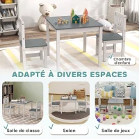 AIYAPLAY Table enfant avec chaise, lot table et 2 chaises enfant en bois pour dessiner, jouer, étudier, 56x52x48cm, gris(m-7)
