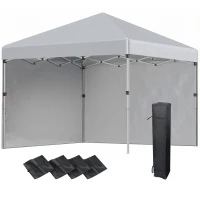 Outsunny Faltpavillon, zwei Seitenwände, Tragetasche, Stahlrahmen, hellgrau, 3 x 3 x 2,7 m(m-12)