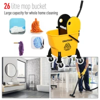 HOMCOM 25L Mop Bucket, with Wringer, Wheels and Handle - Yellow(m-4)