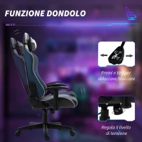 Vinsetto Sedia da Gaming Reclinabile a 150° con Funzione Dondolo, in Tessuto Effetto Lino, 66x53x128-138 cm, Grigio(m-4)