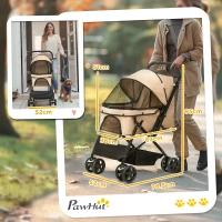PawHut Pet Stroller Pushchair Foldable Travel Dog Cat Carriage w/ Reversible Handle Brake Basket(m-3)