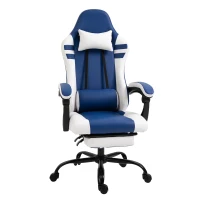 Vinsetto PU Leather Gaming Chair with Headrest, Footrest, Wheels, Adjustable Height, Racing Gamer Chair, Blue White(m-10)