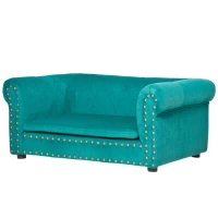 PawHut Dog Sofa with Soft Cushion, Pet Bed Cat Chair Couch with Water Resistant Fabric, Sponge Padded, Washable Cover, Easy Installation, Wooden Legs for Mini Sized Dogs - Green(m-10)