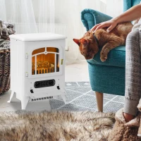 HOMCOM Modern Electric Fireplace, Freestanding Electric Stove Fire with Flame Effect, 950/1850W, White(m-2)
