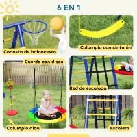 AIYAPLAY Conjunto de Columpios 6 en 1 para Niños con Nido Escalera Red para Escalar Canasta 350x183x200 cm Multicolor(m-4)