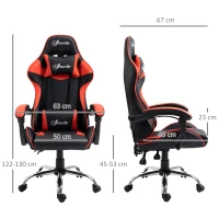 Vinsetto Silla Gaming Silla Racing Giratoria con Altura Ajustable Reclinable de 135° y Cojín Lumbar 63x67x122-130 cm Rojo(m-3)