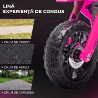 AIYAPLAY Motocicletă Electrică pentru Copii 3-8 Ani, 2 Motoare 12V, cu Roți Ajutătoare și Claxon, 3 Km/h, 30 Kg, Roz(m-7)