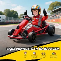 HOMCOM 24 V elektryczny gokart dla dzieci do 13 km/h z funkcją driftu, 2 silniki, dla 8–12 lat, czerwony(m-5)