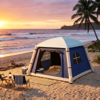 Outsunny Inflatable Camping Tent with Hand Pump, Easy Setup 1/2 Person Blackout Blow Up Tent, Dark Blue(m-9)