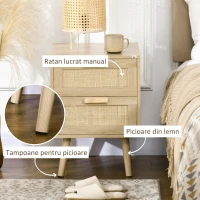 HOMCOM Noptieră pentru Dormitor cu 2 Sertare în Stil Boho, 40x40x56cm, Culoare Lemn Natural(m-8)